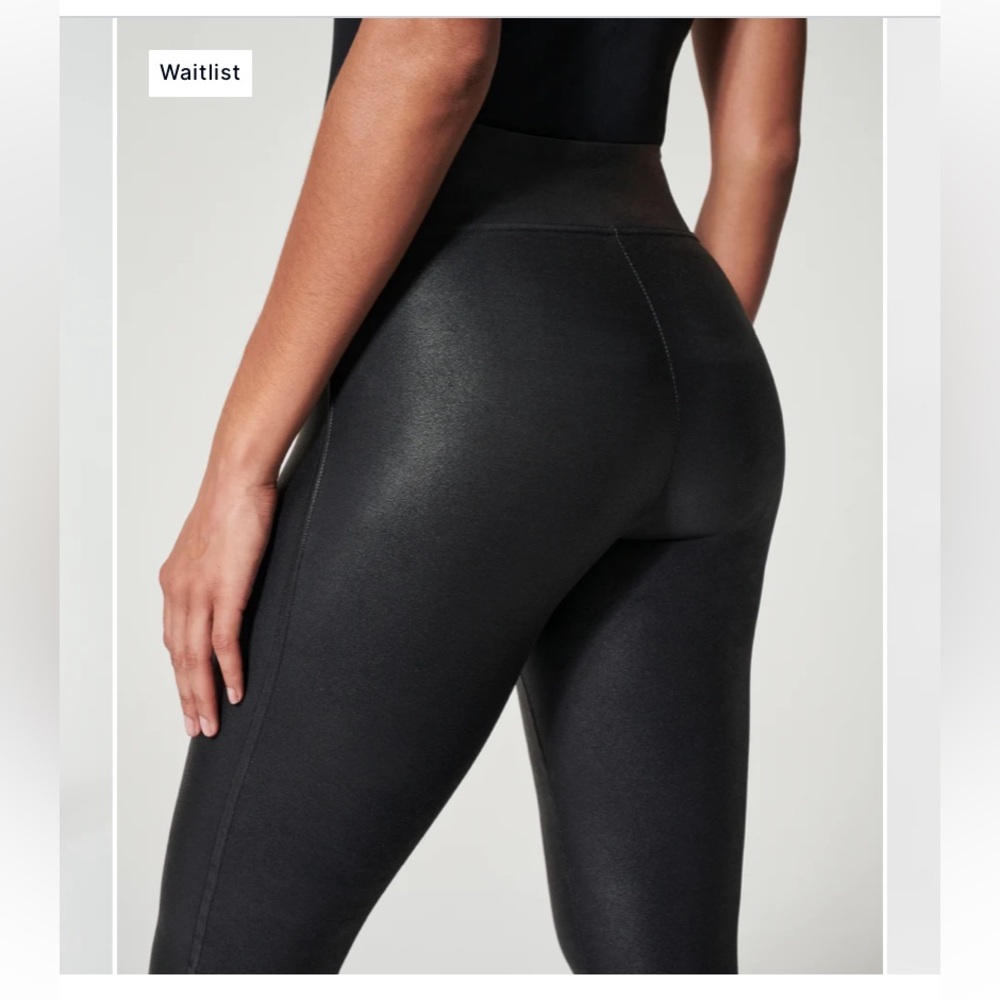 Spanx Pleather Leggings Pants Black Shape Faux Leather Womens Large Winter